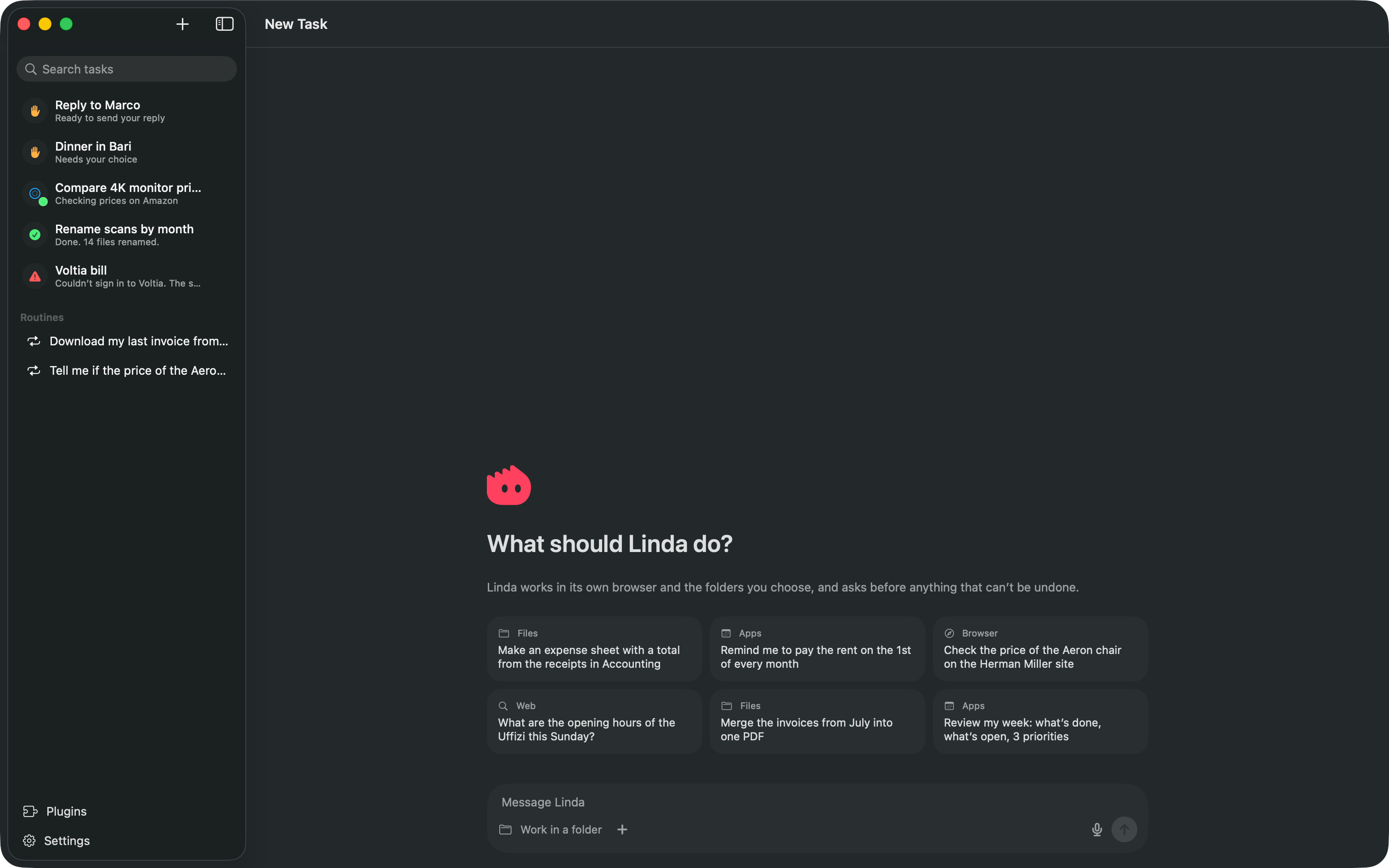 Linda home: What should Linda do? with example tasks